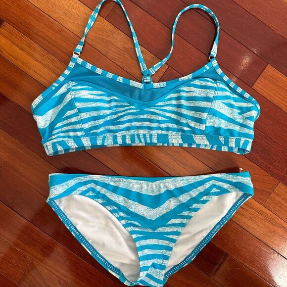 Speedo Peacock Blue Bikini Mesh Top Hipster Bottom Athletic Beach Coastal Summer - Picture 1 of 10